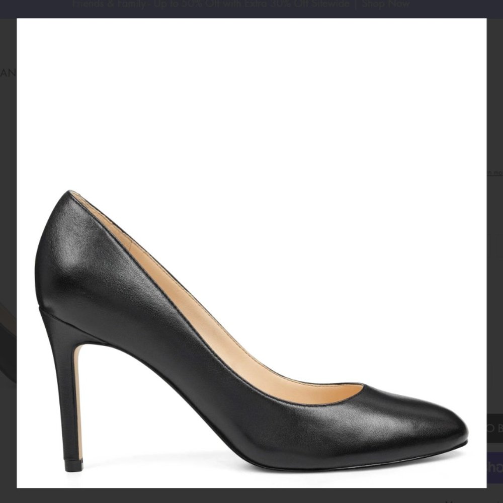 Nine West Round Almond Toe Pump Heels Black US 10 Genuine Leather